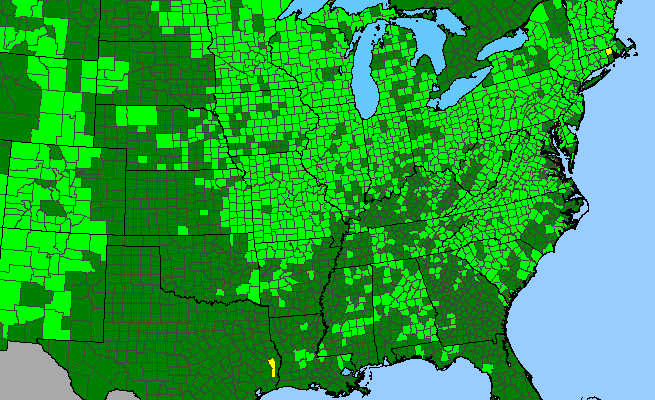 The range of Rudbeckia laciniata